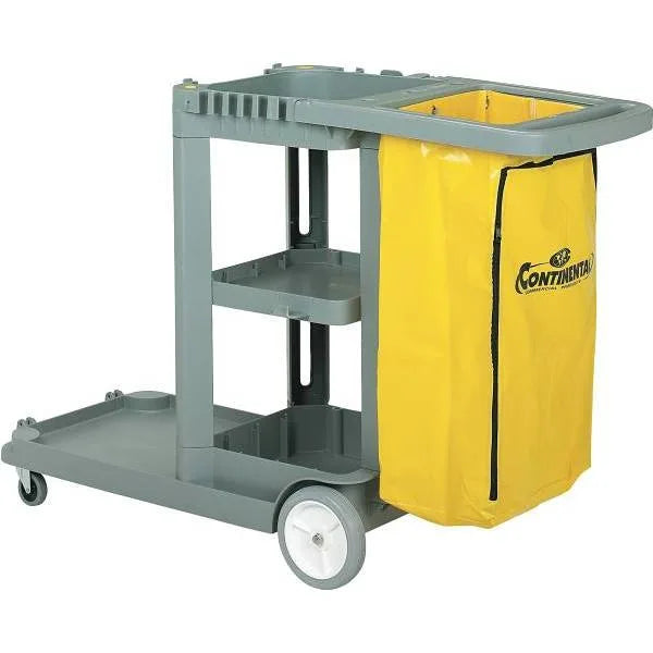 Continental 25 Gal. Gray Janitor Cart W/ Zippered Vinyl Bag