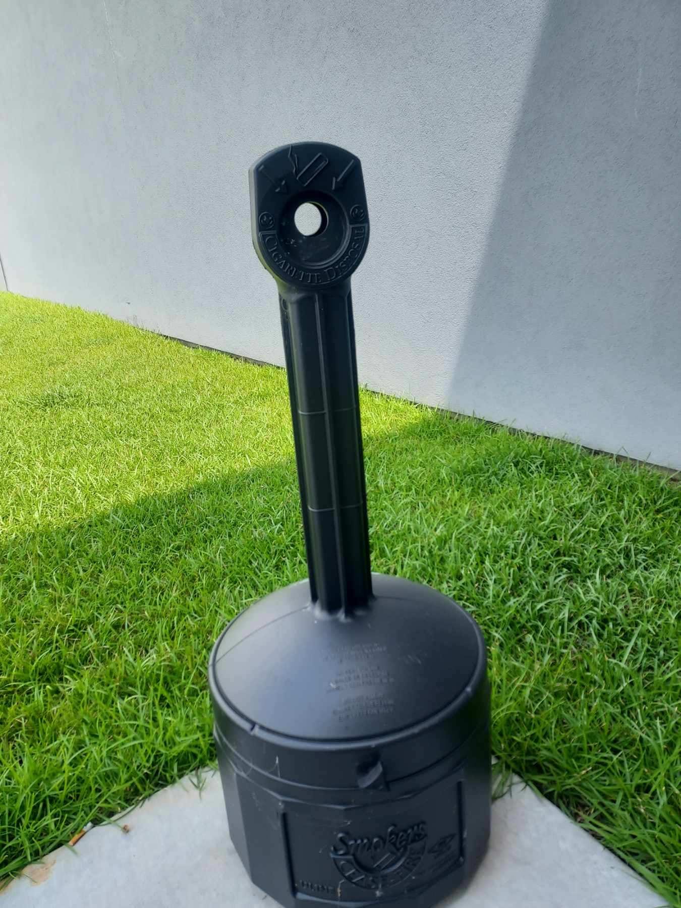 JUSTRITE ORIGINAL CEASE-FIRE CIGARETTE BUTT RECEPTACLE, 4 GALLON CAPACITY, BLACK