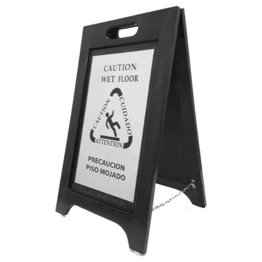 Hospitality 1 Source Wet Floor Sign, Black Wood, Nickel Plate, Case Of 2