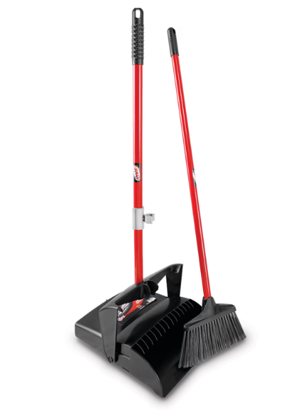 Libman Broom with Dustpan, Black/Red, 2/Carton