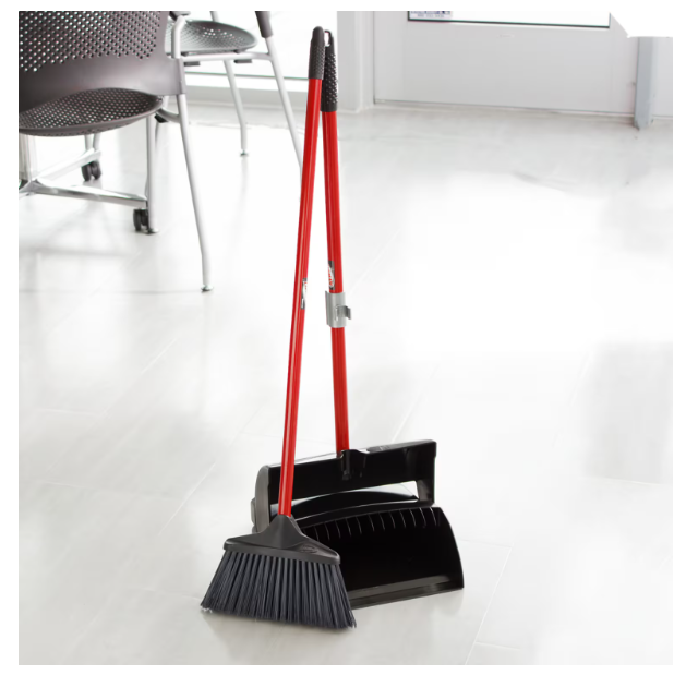 Libman Broom with Dustpan, Black/Red, 2/Carton