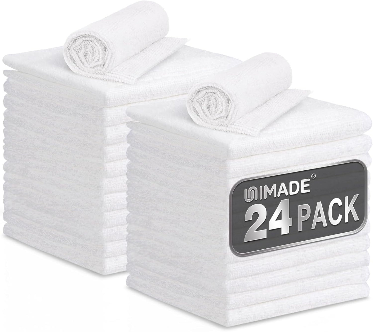 Microfiber Cleaning Cloth, 24 Pack Reusable Microfiber Towels for Cars Lint Free Cleaning Shop Towel Rags for Home Kitchen Automotive Bar Mechanic Restaurant Garage, 11"x 12", White