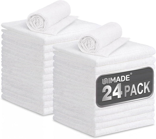 Microfiber Cleaning Cloth, 24 Pack Reusable Microfiber Towels for Cars Lint Free Cleaning Shop Towel Rags for Home Kitchen Automotive Bar Mechanic Restaurant Garage, 11"x 12", White