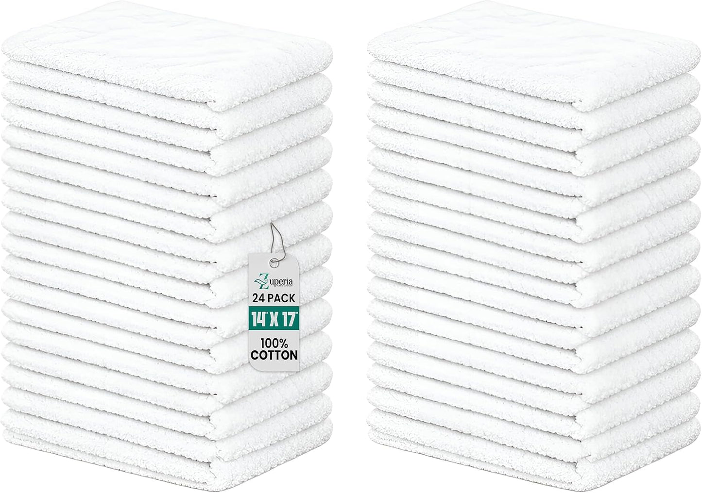 Terry Towels Pack of 24 (14" X 17" Inches) 100% Cotton Terry Barmop Towels - Absorbent & Durable Bar Rags, Multipurpose Cleaning Rags for Home, Automotive & Garage Cleaning Supplies (White)