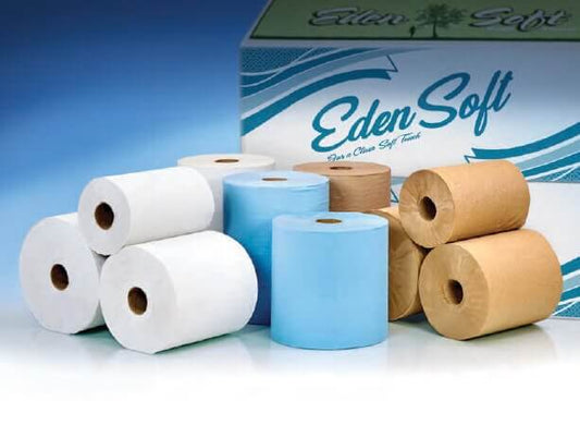 Hardwound Roll Towels, 1-Ply, White, Brown or Blue 8" x 800ft, 6 Rolls/Carton